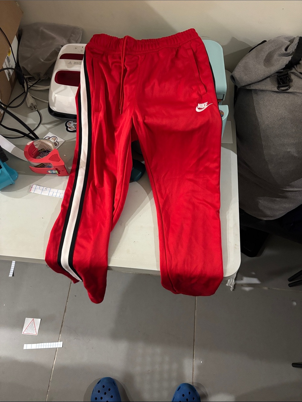 Nike  Red Joggers with Black & White Side Stripes